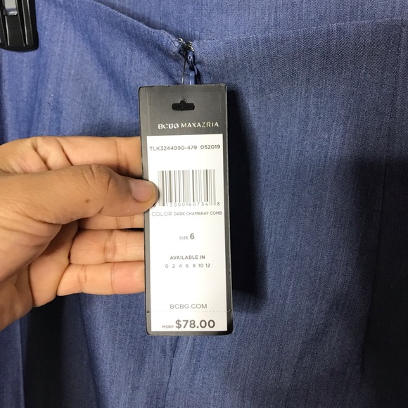 BCNGMaxazria Blue Chambray Faux Denim Mini Skirt - Picture 3 of 3